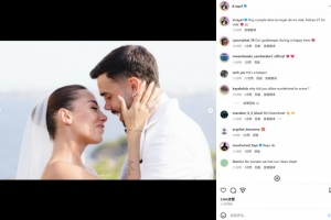 甜蜜恩爱，拉亚社媒晒婚礼照片祝妻子27岁生日快乐❤️